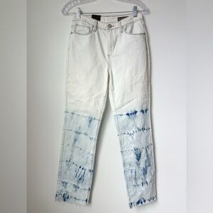 NWT Blank NYC Madison Crop Tie Dye Bleached Raw Hem High Rise Jean White Blue 26